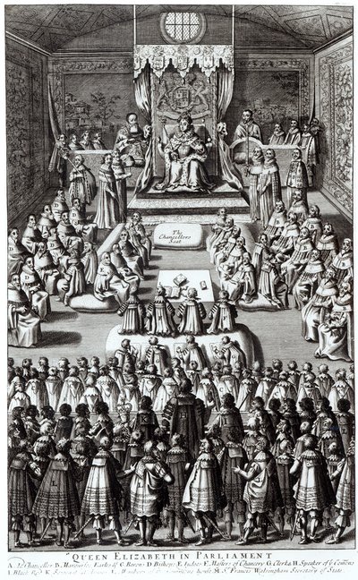 Reine Elizabeth I (1533-1603) et le Parlement - English School